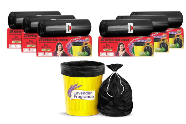 Shalimar Premium (Lavender Fragrance) Scented Garbage Bags Medium 19 X 21 Inches 180 Bags (30 Bags X 6 Rolls) Dustbin BagTrash Bag (Black) - Perforated Box for Easy Dispensing