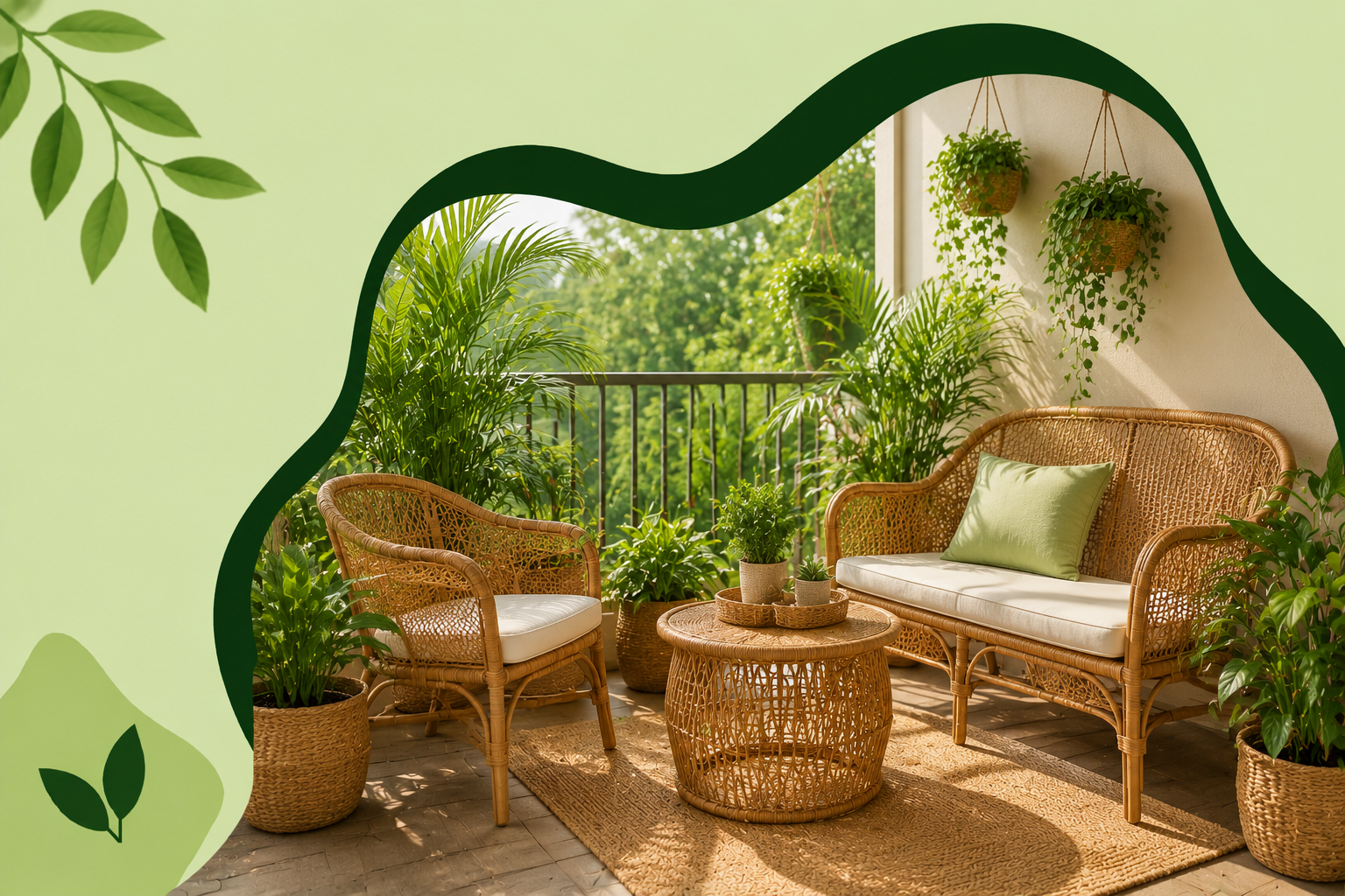 cane furniture for balcony garden