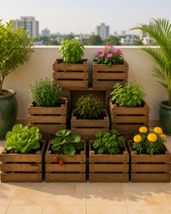 stacked crate shelf garden