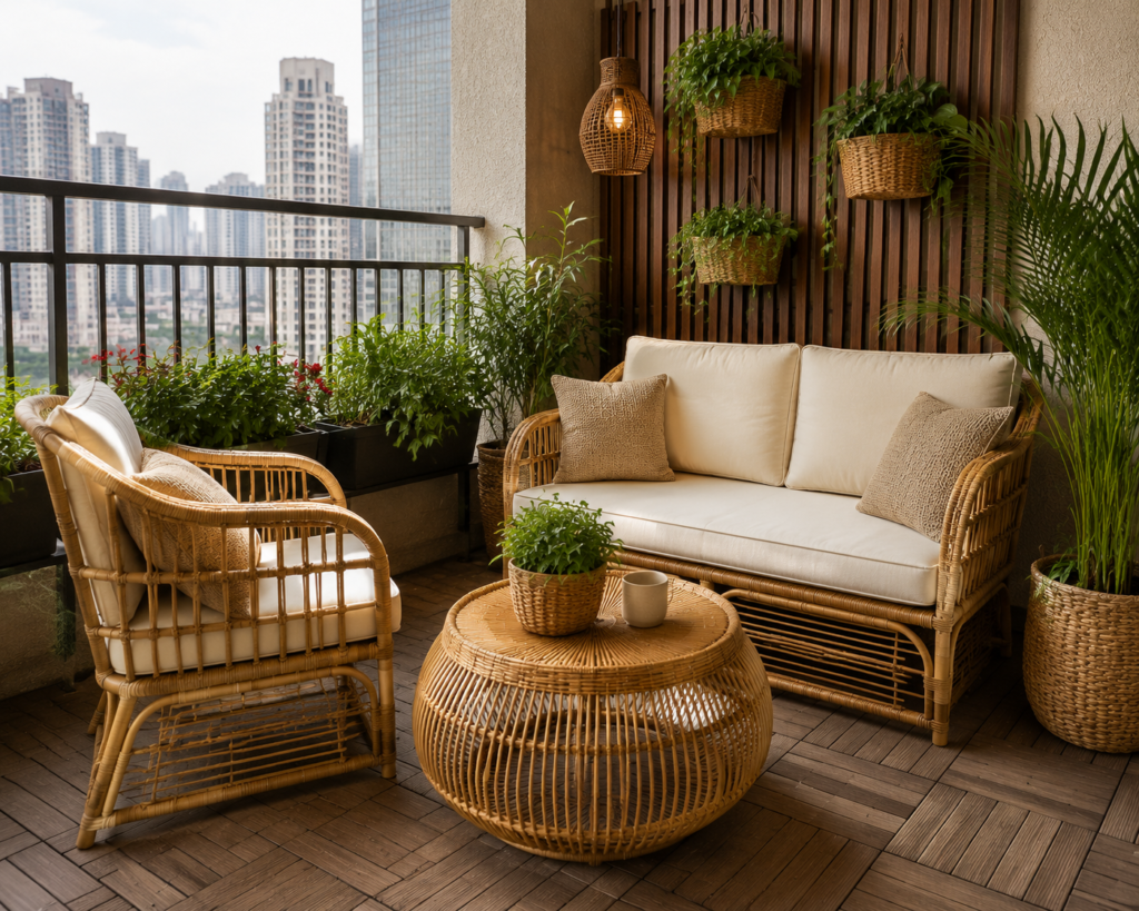 Weather resistant cane furniture in mumbai balcony