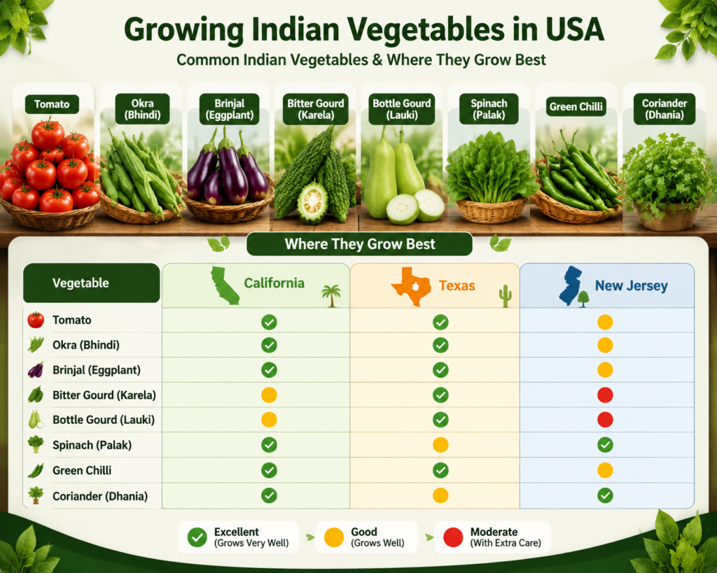 Common Indian Vegetables And Where They Grow Best In USA